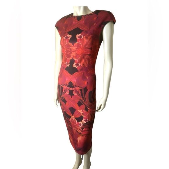 Ted Baker NWOT Stunning Kaleidoscope Jungle Orchid Midi Sheath Dress Size 2 - Picture 2 of 8